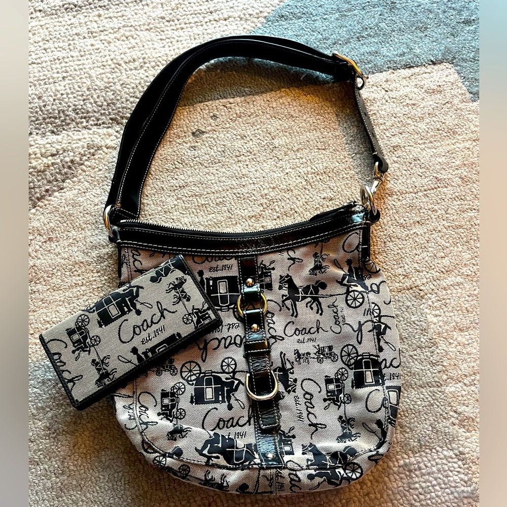 Coach Chelsea Black and Gray Shoulder Bag Collection with wallet